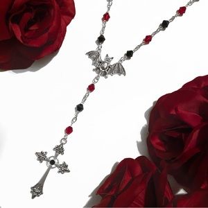 Vampire Goth Cross Rosary Necklace